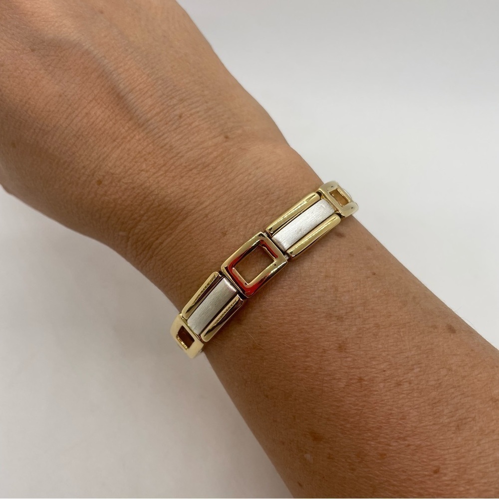 Minimalist Mixed Gold & Silver Tone Geometric Shape Stretch Bracelet Mid Century